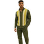Solanus Collection: Olive Hidden Placket Knit Sweater Jacket with Vertical Pattern