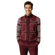 Jabbah Collection: Wine Suede Patch Zip Sweater Jacket with Greek Key Sleeves