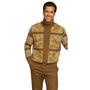 Jabbah Collection: Tan Suede Patch Zip Sweater Jacket with Greek Key Sleeves