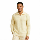 Men's solid cream wool blend zip collar sweater front view