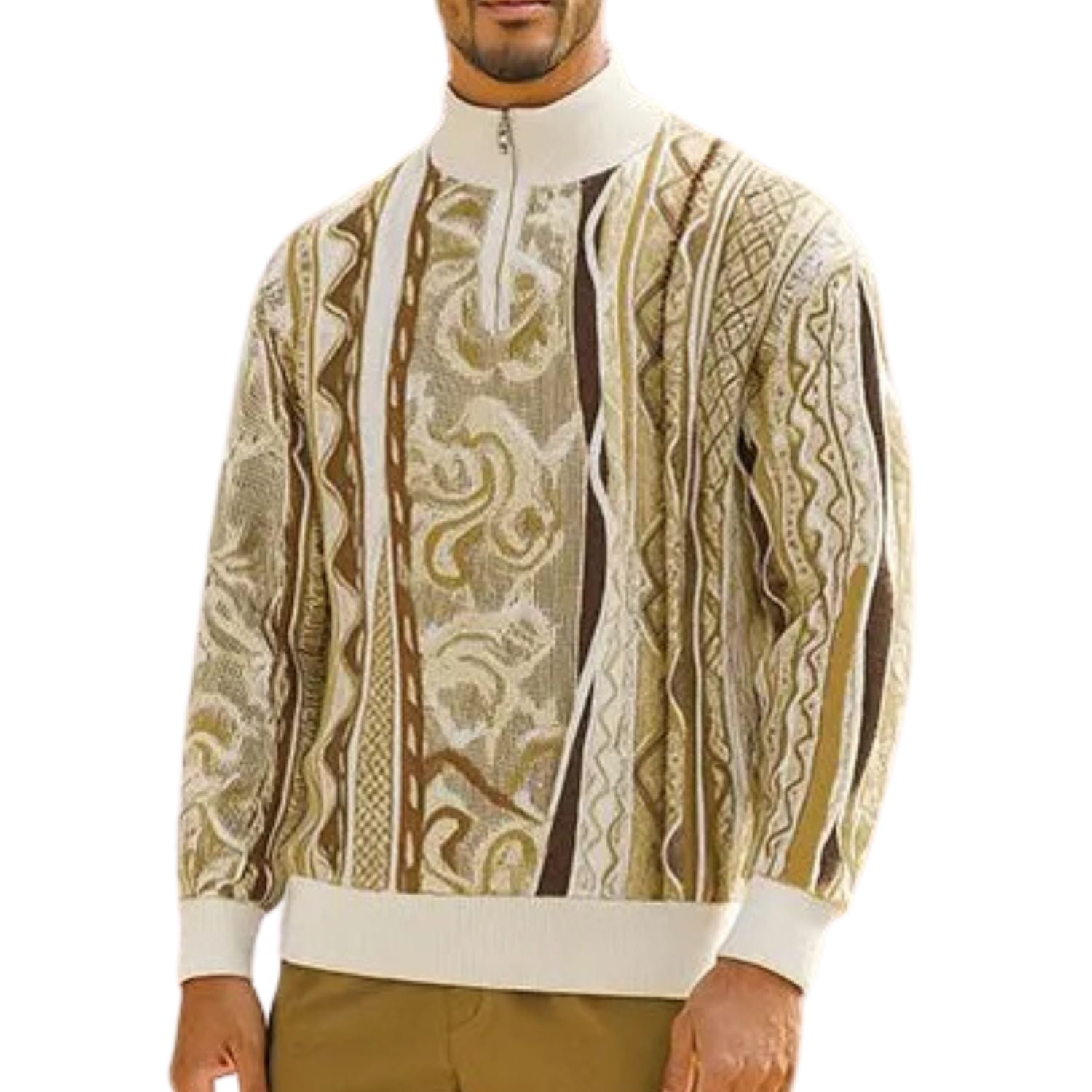 Men's Cream Stacy Adams Quarter Zip Pullover Sweater – Suits & More