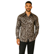 Cygnus Collection: Stacy Adams Chestnut Scroll Print Long Sleeve Shirt