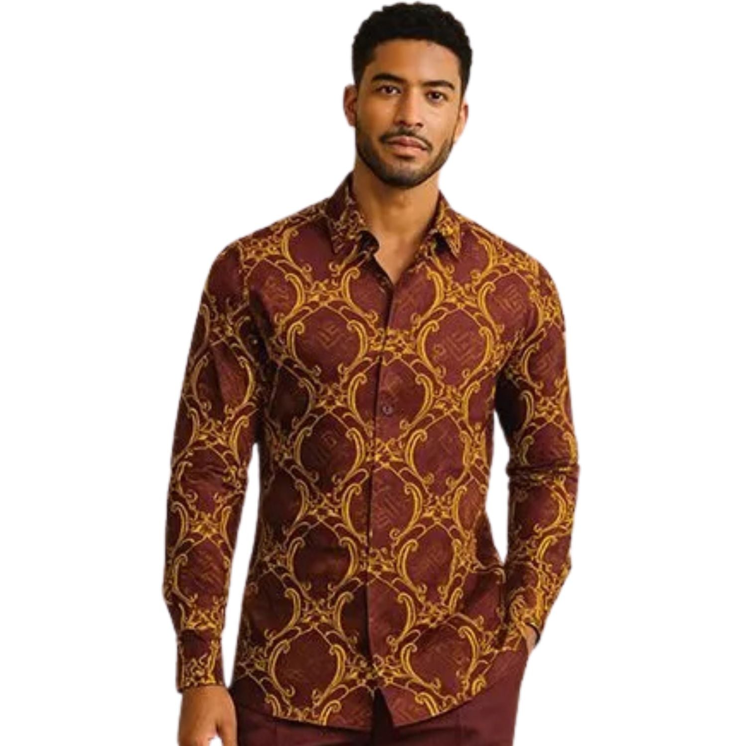Stacy Adams Fig Baroque Scroll Long Sleeve Shirt – Suits & More