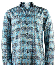 Prominelle Collection: Turquoise  Printed Men's Long Sleeve Button-Up Cotton Shirt