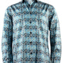 Turquoise  Printed Men's Long Sleeve Button-Up Cotton Shirt
