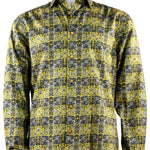 Prominelle Collection: Yellow Printed Men's Long Sleeve Button-Up Cotton Shirt