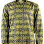 Yellow Printed Men's Long Sleeve Button-Up Cotton Shirt