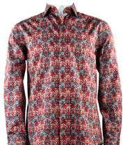 Prominelle Collection: Red  Printed Men's Long Sleeve Button-Up Cotton Shirt