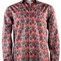 Red  Printed Men's Long Sleeve Button-Up Cotton Shirt