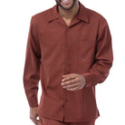 cognac polyester long sleeve walking suit shirt and trousers set