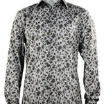 Grey Floral Pattern Printed Long Sleeve Button-Up Cotton Shirt