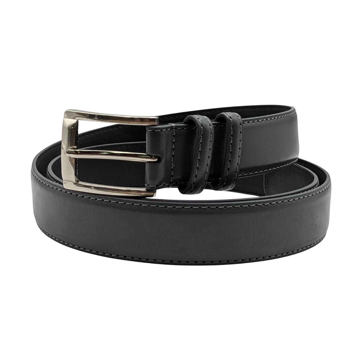 Men's Charcoal Grey Leather Dress Belt with Silver-Tone Buckle Belt- 46