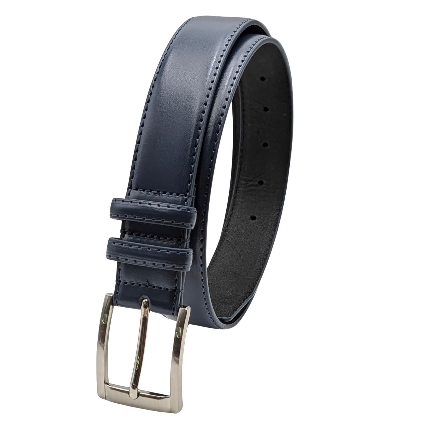Men's Classic Navy Blue Leather Belt with Silver Buckle – Belmor Collection, Belt-50