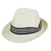 ivory toyo straw fedora hat with multicolor striped ribbon band