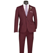 Luxify Collection: Burgundy 2 Piece Solid Color Single Breasted Ultra Slim Fit Suit