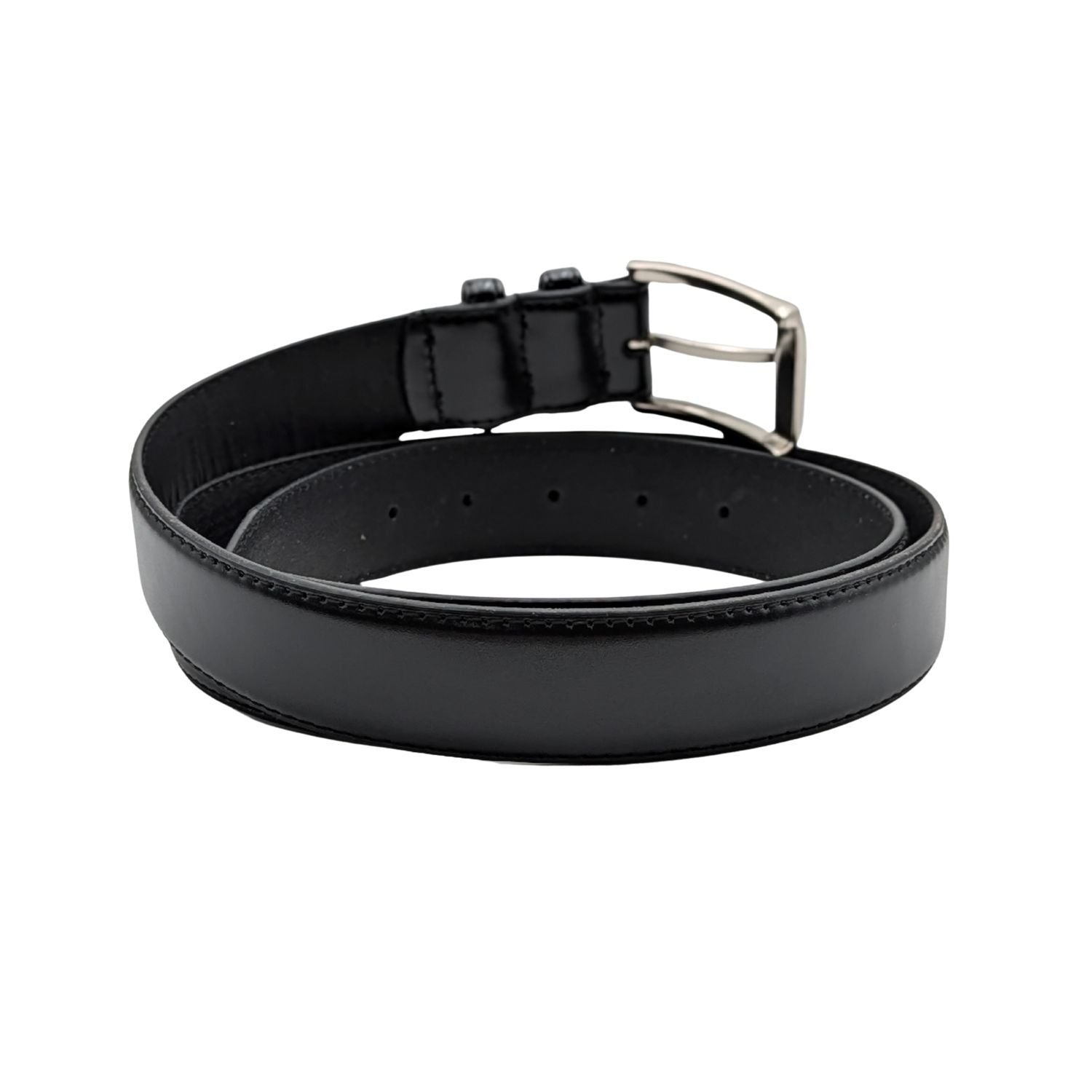 Men's Black Leather Dress Belt with Silver-Tone Buckle Belt-50