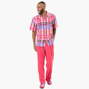 Montique Men's Red Stripe Design 2 Piece Short Sleeve Walking Suit 1913