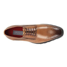 Top view of peanut brown derby shoe with treaded EVA sole