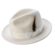White Lightfelt 2 1/2" Wide Brim Wool Felt Pinch Crown Fedora Hat by Montique