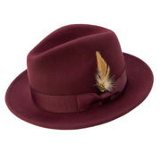Wine Lightfelt 2 1/2" Wide Brim Wool Felt Pinch Crown Fedora Hat by Montique