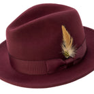 Wine Lightfelt wool felt pinch crown fedora hat by Montique - alternate view