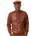 Montique SW-104 Luggage men's quarter-zip sweater with faux leather front panels