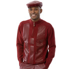 Montique SW-104 Burgundy men's quarter-zip sweater with faux leather front panels