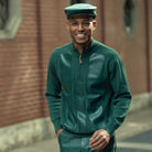 Montique SW-104 Hunter men's quarter-zip sweater with faux leather front panels