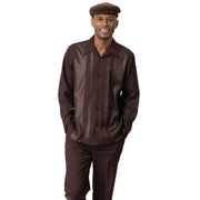 Chocolate Tone-on-Tone Vertical Panel Long Sleeve 2-Piece Walking Suit by Montique