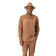 Camel Tone-on-Tone Vertical Panel Long Sleeve 2-Piece Walking Suit by Montique