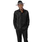 Black Vertical Stripe Long Sleeve 2-Piece Walking Suit by Montique
