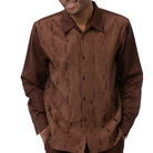 Brown geometric shirt front, collar and cuff detail by Montique