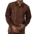 Brown textured stripe shirt front, collar and cuff detail by Montique