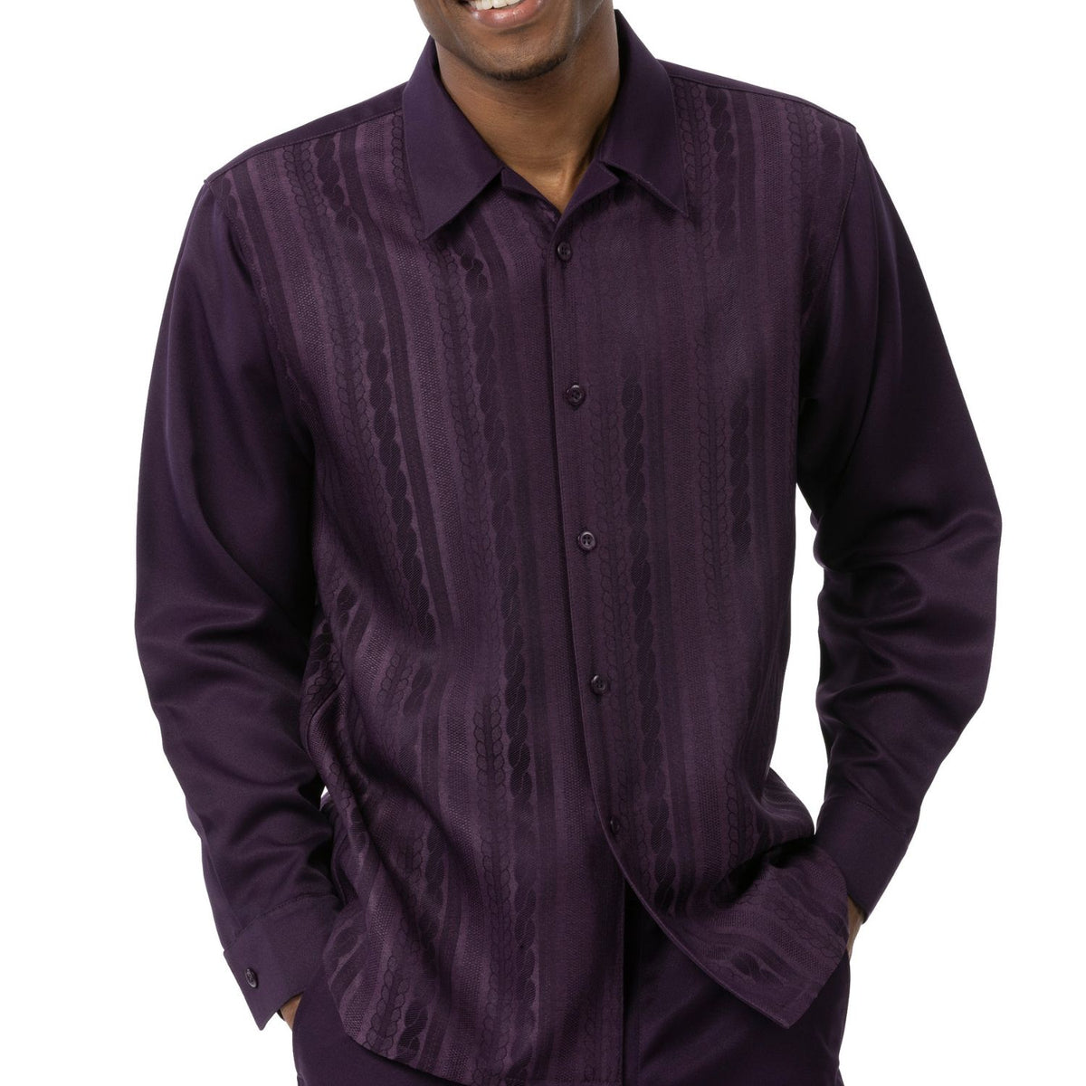 Grape textured stripe shirt front, collar and cuff detail by Montique