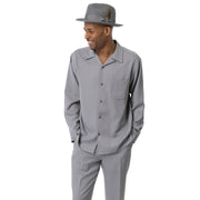 Grey 2-Piece Solid Long Sleeve Walking Suit