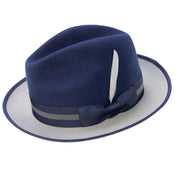 Navy Wool Felt Fedora Hat with Contrast Brim by Montique