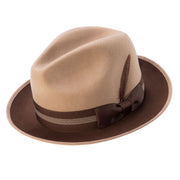 Tan Wool Felt Fedora Hat with Brown Contrast Brim by Montique