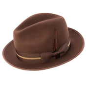 Brown Wool Felt Fedora Hat with Striped Band by Montique