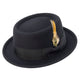 Black Pork Pie Wool Felt Hat with Feather Accent by Montique