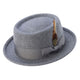 Grey Pork Pie Wool Felt Hat with Feather Accent by Montique