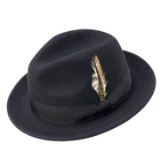 Black 2" Snap Brim Crushable Wool Felt Pinch Crown Fedora Hat by Montique