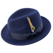 Navy 2" Snap Brim Crushable Wool Felt Pinch Crown Fedora Hat by Montique