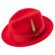 Red 2" Snap Brim Crushable Wool Felt Pinch Crown Fedora Hat by Montique