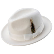 White 2" Snap Brim Crushable Wool Felt Pinch Crown Fedora Hat by Montique