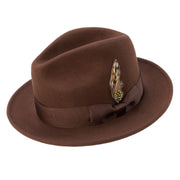 Brown Lightfelt 2 1/2" Wide Brim Wool Felt Pinch Crown Fedora Hat by Montique