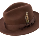 Brown Lightfelt wool felt pinch crown fedora hat by Montique - alternate view