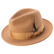 Camel Lightfelt 2 1/2" Wide Brim Wool Felt Pinch Crown Fedora Hat by Montique
