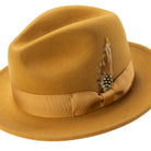 Gold Lightfelt wool felt pinch crown fedora hat by Montique - alternate view