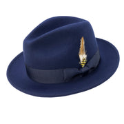 Navy Lightfelt 2 1/2" Wide Brim Wool Felt Pinch Crown Fedora Hat by Montique