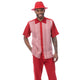 Montique Red Woven Vertical Stripe 2-Piece Walking Suit